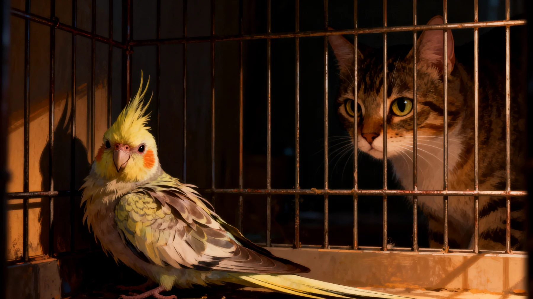 Nymphensittiche zeigen Stresssymptome wie übermäßiges Schreien, Federrupfen oder Aggressivität, wenn sie mit anderen Haustieren im selben Haushalt leben und keine ausreichenden Rückzugsmöglichkeiten oder Entspannungsroutinen haben"